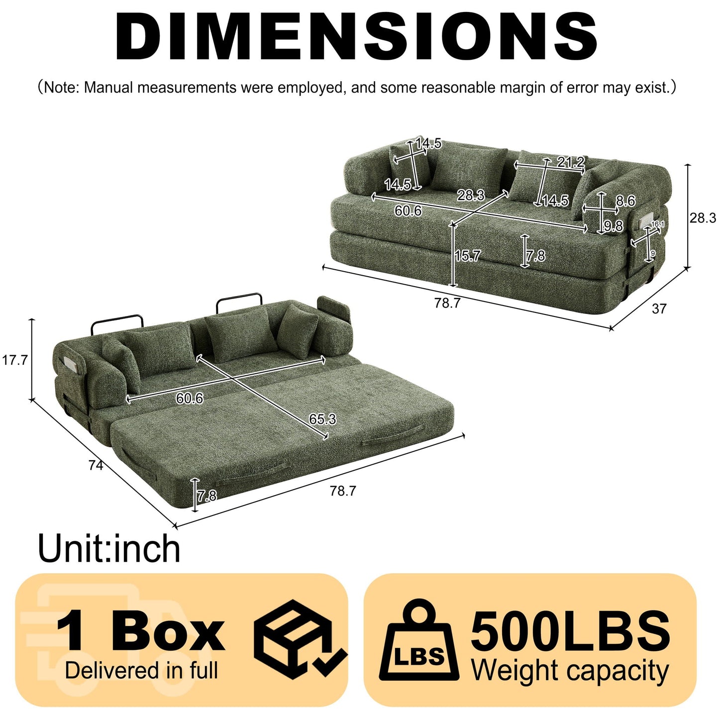 Convertible Sleeper Sofa Bed With Cylindrical Pillow