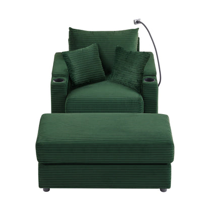 Single Sofa Couch With Storage Space, Movable Ottoman, USB Ports, Cup Holders, Phone Holder