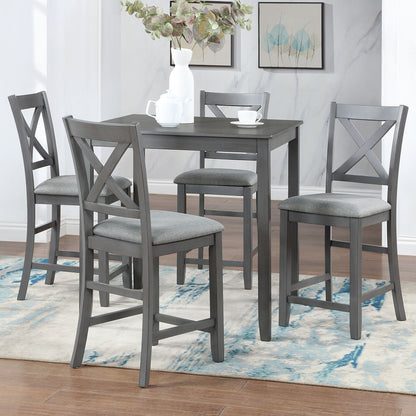 5 Piece Dining Table Set, Wooden Dining Square Table Set For 4