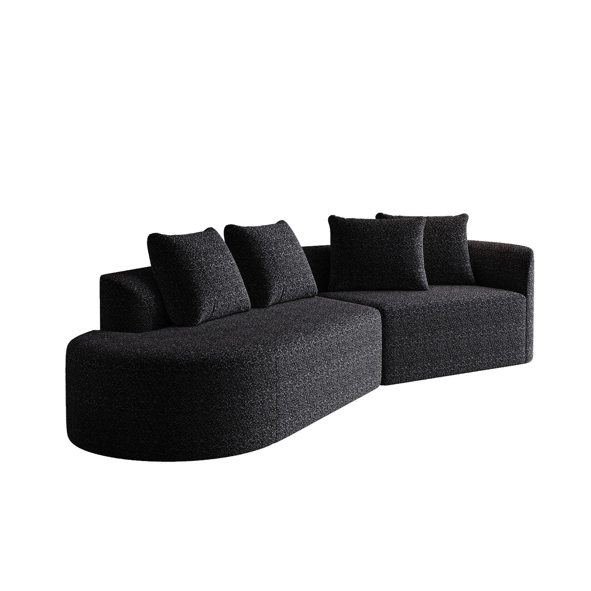 Upholstered Oversized Sectional Sofa, 4 Seater Extra Deep & Wide Seat Curved Cloud Couch With 4 Throw Pillows, Free Combination Living Room - Black