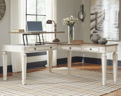 Realyn - L Shaped Desk With Lift Top - White / Brown