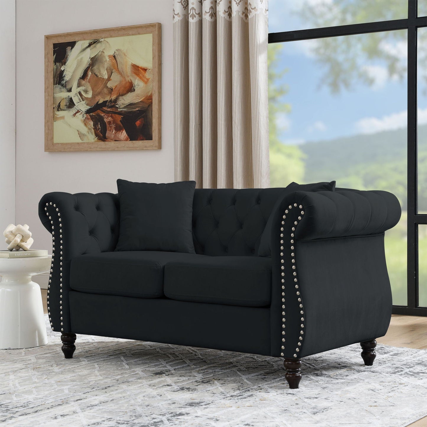 Chesterfield Sofa With Rolled Arms And Nailhead Trim