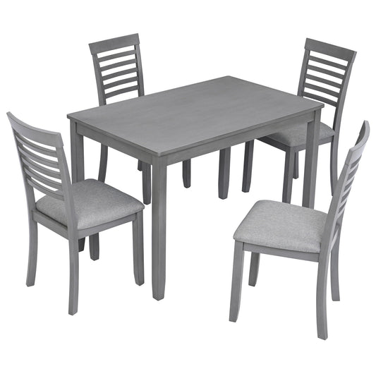 5 Pieces Modern Dining Set, Rectangular Wooden Dining Table With 4 Upholstered Chairs