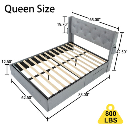 Bed With Gas Lift Storage, USB Ports