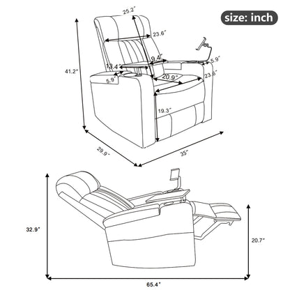 Power Recliner & Storage Arms, Cupholders, Swivel Tray Table And Cell Phone Stand