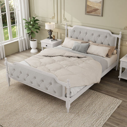 Traditional Style Solid Bed Frame With Upholstered Tufted Headboard, No Box Spring Needed