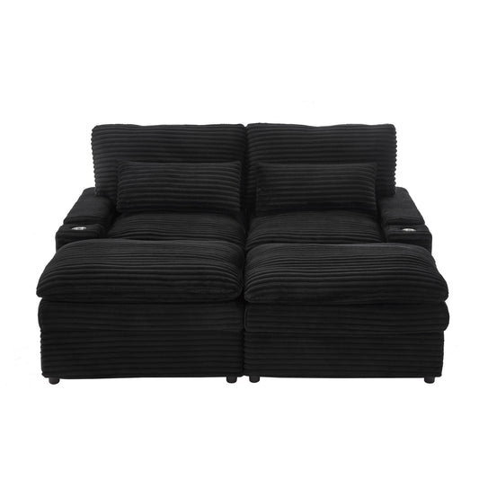 Convertible Loveseat Sofa With Storage, USB Ports, Cup Holders