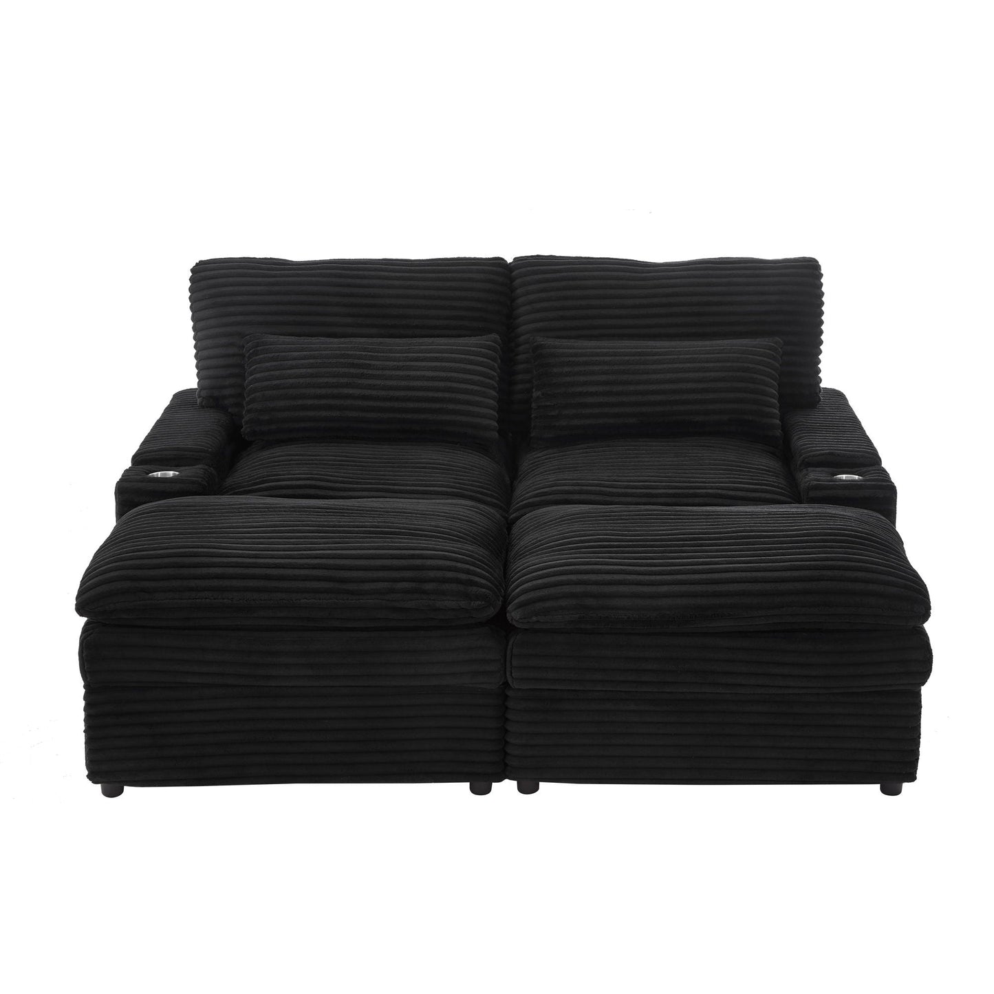 Convertible Loveseat Sofa With Storage, USB Ports, Cup Holders