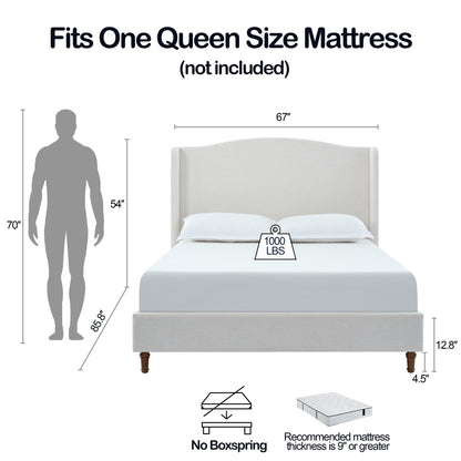 Hannah - Upholstered Wingback Bed Size / Tall Headboard Upholstered King Bed / Premium Textured Look / Minimalist Designs / No Box Spring Needed