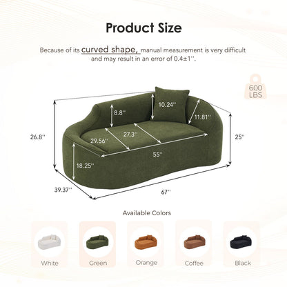 Compression Curved Chaise Longue Chair Indoor Loveseat Sofa Bed With Deep Seat And Pillow - Green
