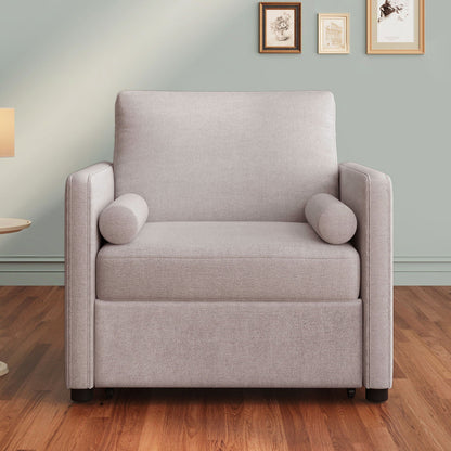 3 In 1 Convertible Sleeper Chair With Adjustable Backrest, Lounger Chair Turns Into Bed